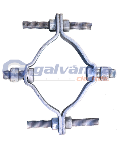 ABRAZADERA 4 PERNOS GALV, PL 38X4X140 MM CON PERNO 5/8"X2", PERNO R/C 5/8"X150 MM